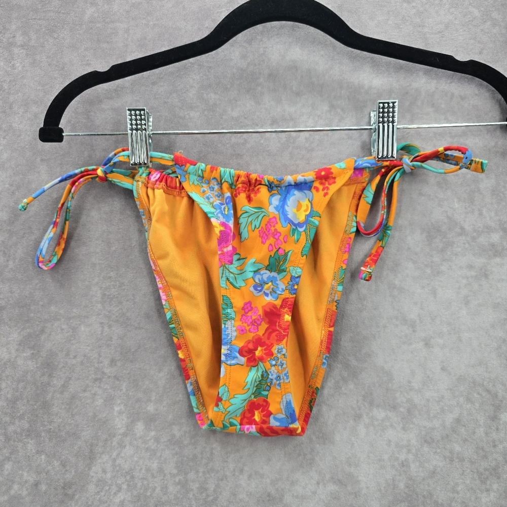 Xhilaration Orange Floral String Ties Bikini‎ Bottom Swimwear Small